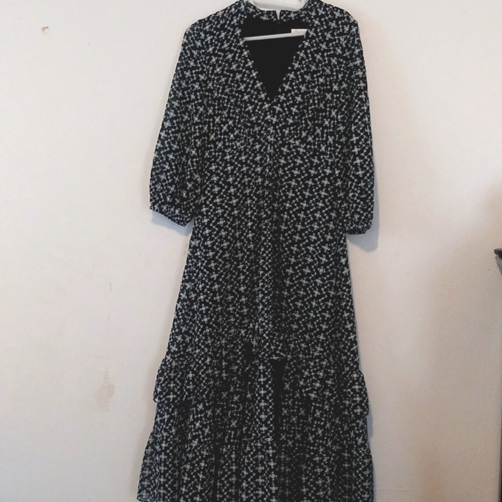 Shoshanna Blue And White Eyelet Lace Midi Dress, XS